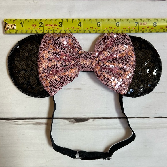 💎2/$22~Disney Inspired Pink/Black Sequin Minnie Mouse Ears Stretch Headband~OS - Picture 8 of 10